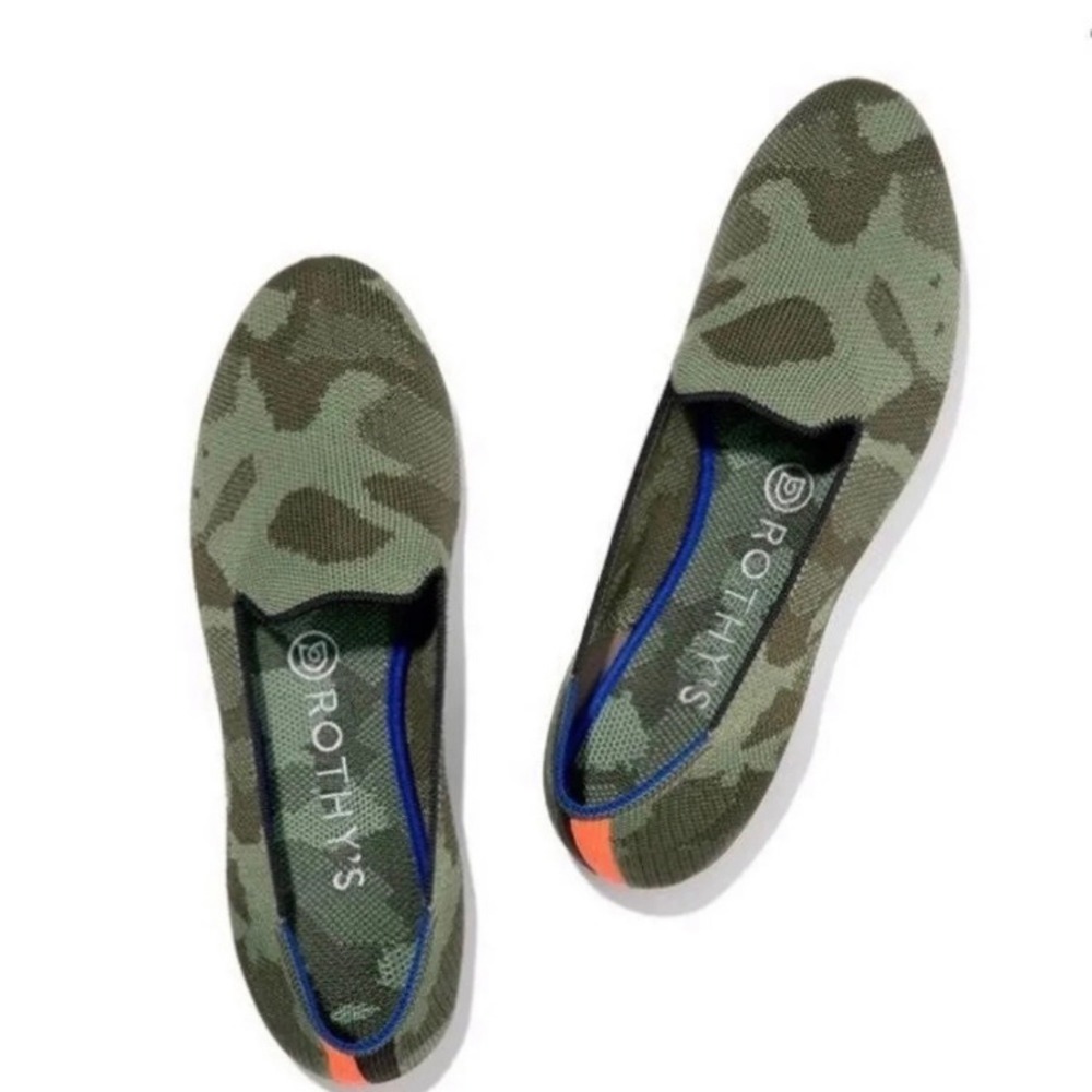Rothy's Loafer Women Green Camo Excellent Knit Flat Sustainable Orange Stripe